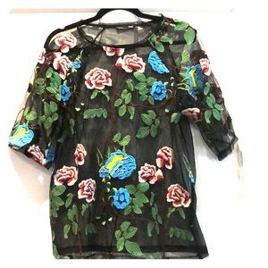 Embroidered tulle T-shirt